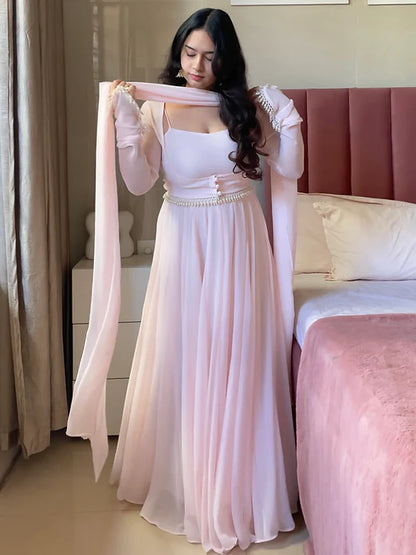 LadyVastara Vintage Charm Baby Pink Anarkali Dres