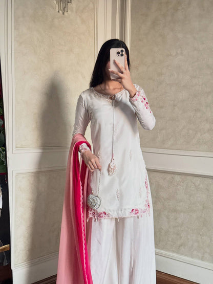 LadyVastara Luxury Party Wear Embroidered Kurta Palazzo Set with Shaded Dupatta