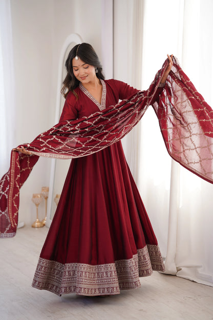 LadyVastara Royal Blooming Vichitra Silk Full Kali Anarkali Gown Set