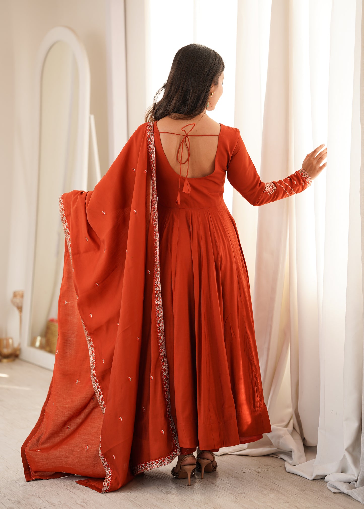 LadyVastara Premium Roman Chanderi Silk Anarkali Suit with Pant & Dupatta