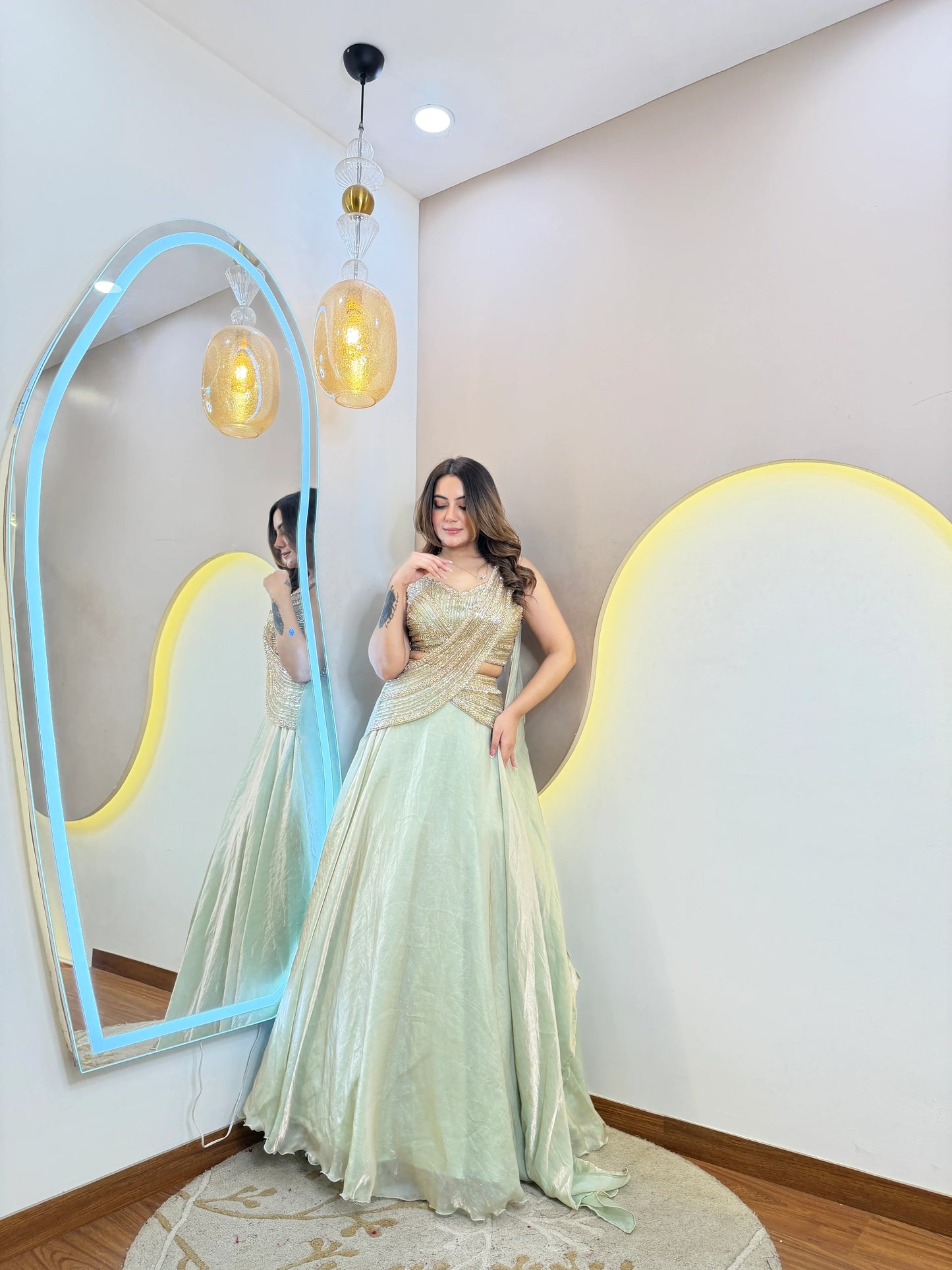 Ladyvastara Elegant Handwork Lehenga Choli in Shimmer Tissue Organza