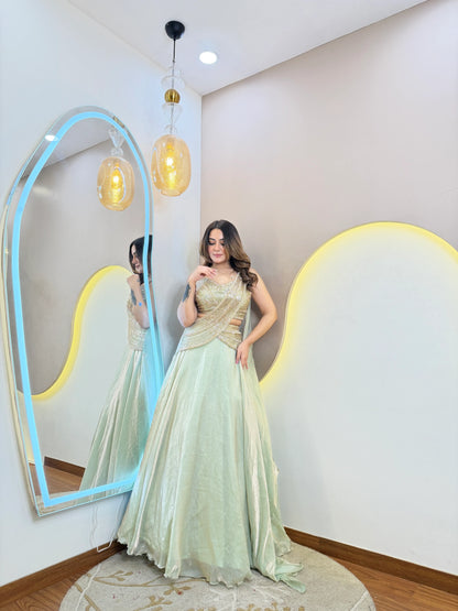 Ladyvastara Elegant Handwork Lehenga Choli in Shimmer Tissue Organza