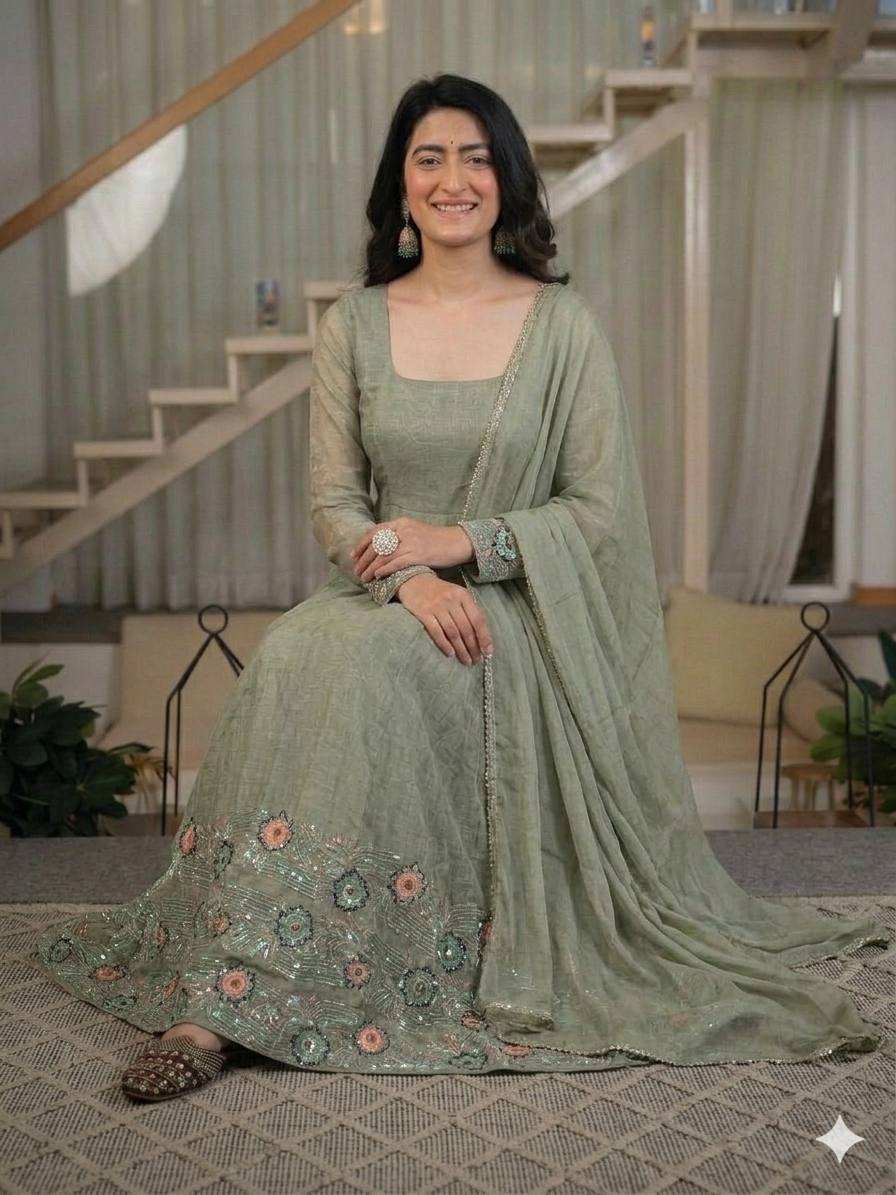 LadyVastara Designer Anarkali Gown for Women with Pant & Dupatta
