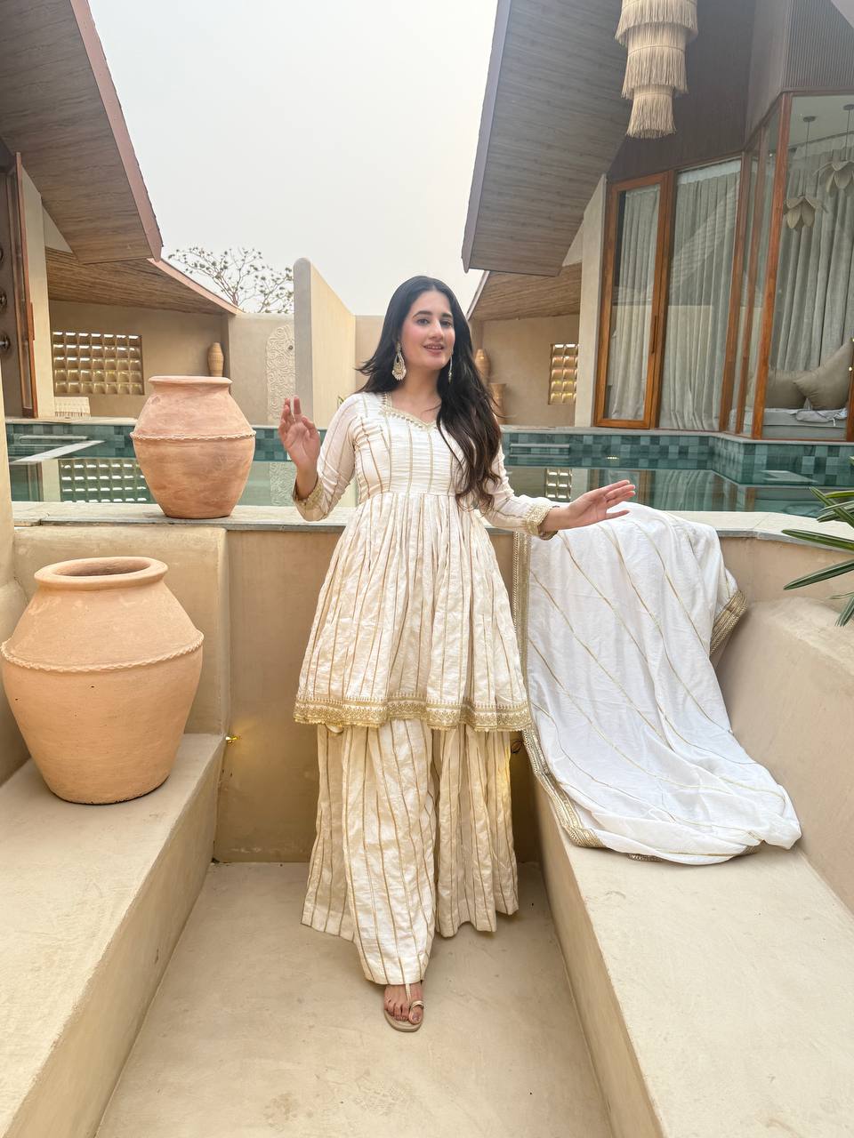 LadyVastara Royal Embroidered Vichitra Silk Sharara Suit with Dupatta