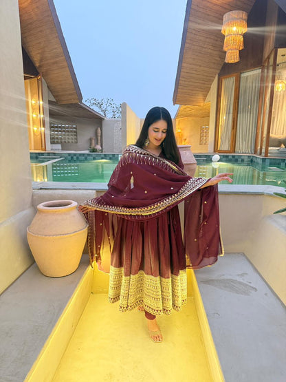 LadyVastara Traditional Vichitra Silk Anarkali with Modern Embroidery Design