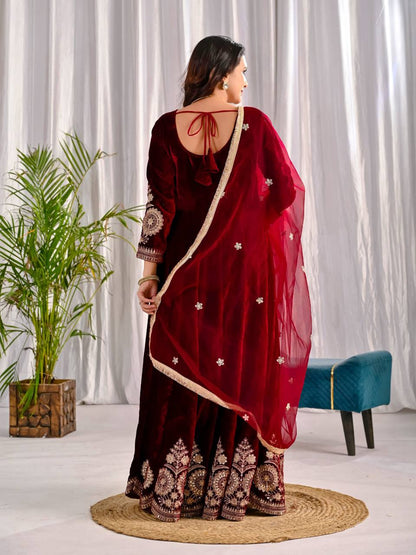 LadyVastara Premium Velvet Designer Anarkali Suit with Heavy Embroidery & Dupatta