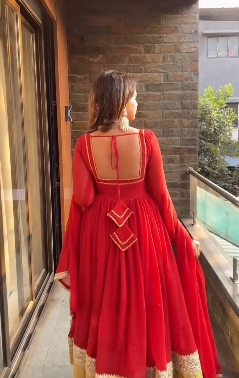 LadyVastara Designer Faux Blooming Anarkali Palazzo Set with Lace Dupatta