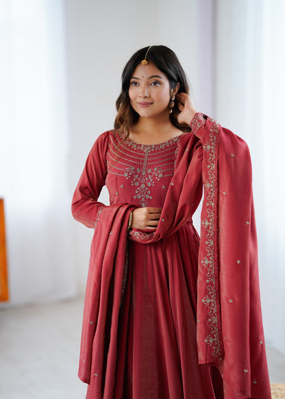 LadyVastara Luxury Chanderi Silk Anarkali Suit with Beads Handwork