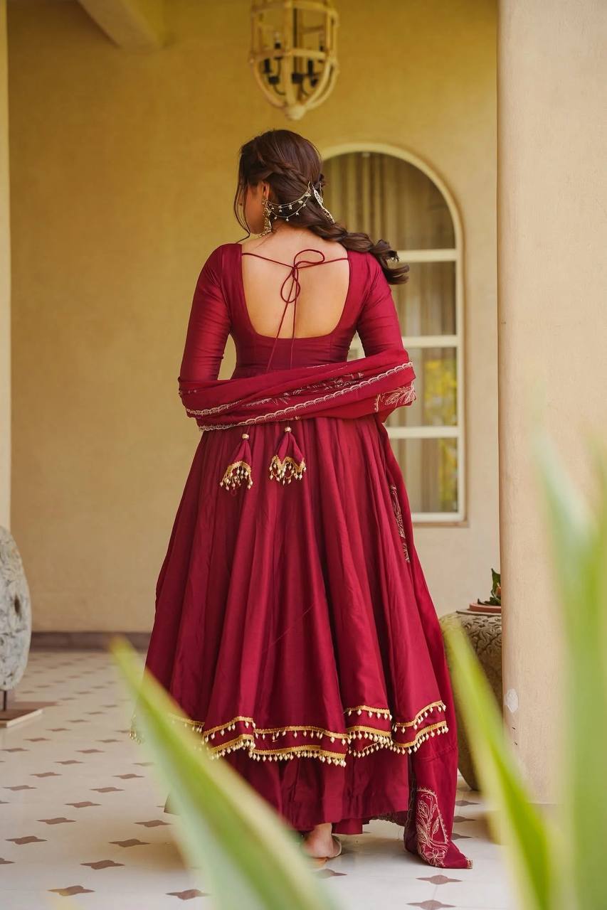 LadyVastara Ethnic Roman Silk Anarkali Set with Plazzo for Women