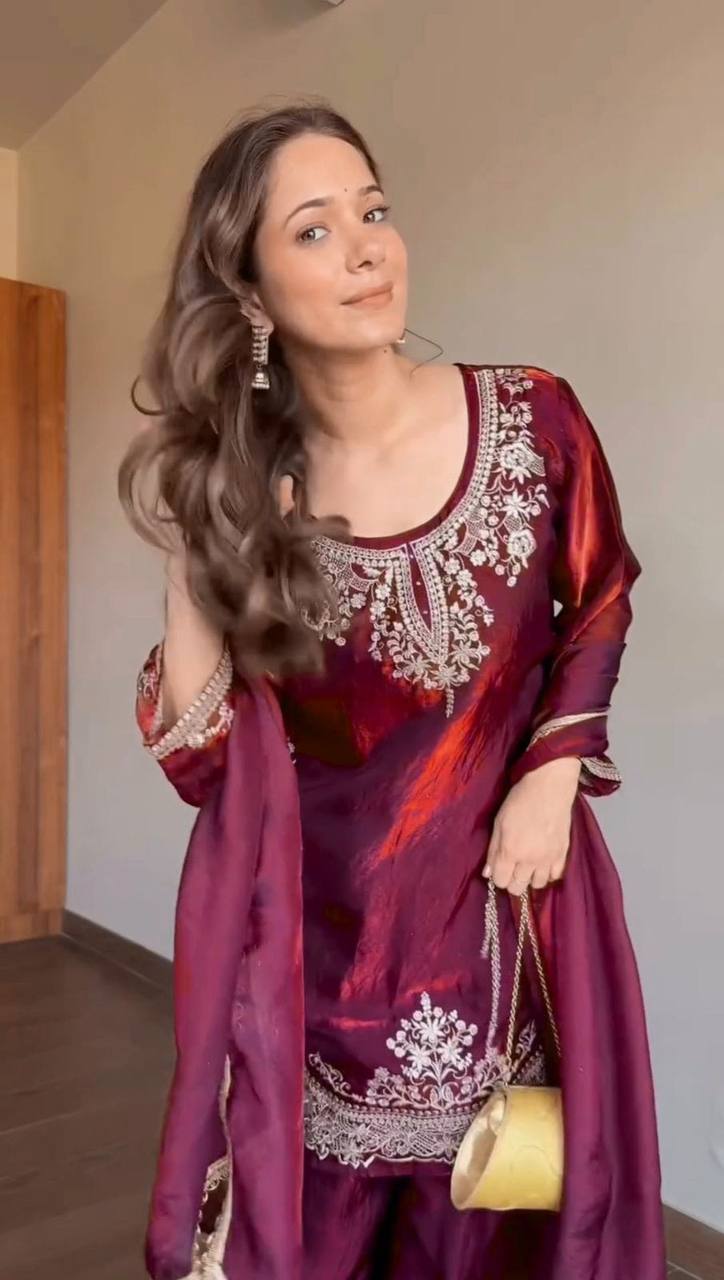 LadyVastara Elegant Fendy Silk Sharara Set with Sequin Embroidery