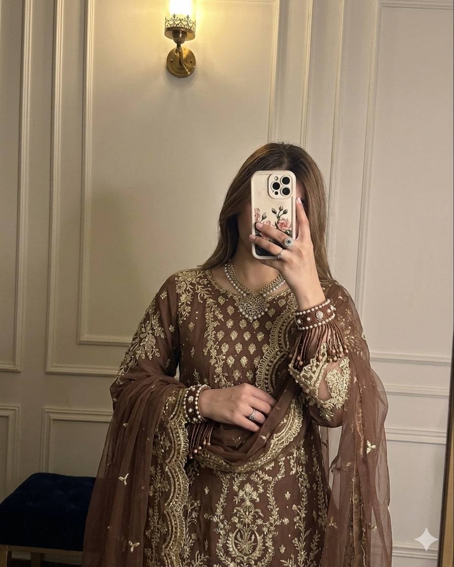 LadyVastara Heavy Faux Georgette Embroidered Kurti Plazzo Set with Dupatta