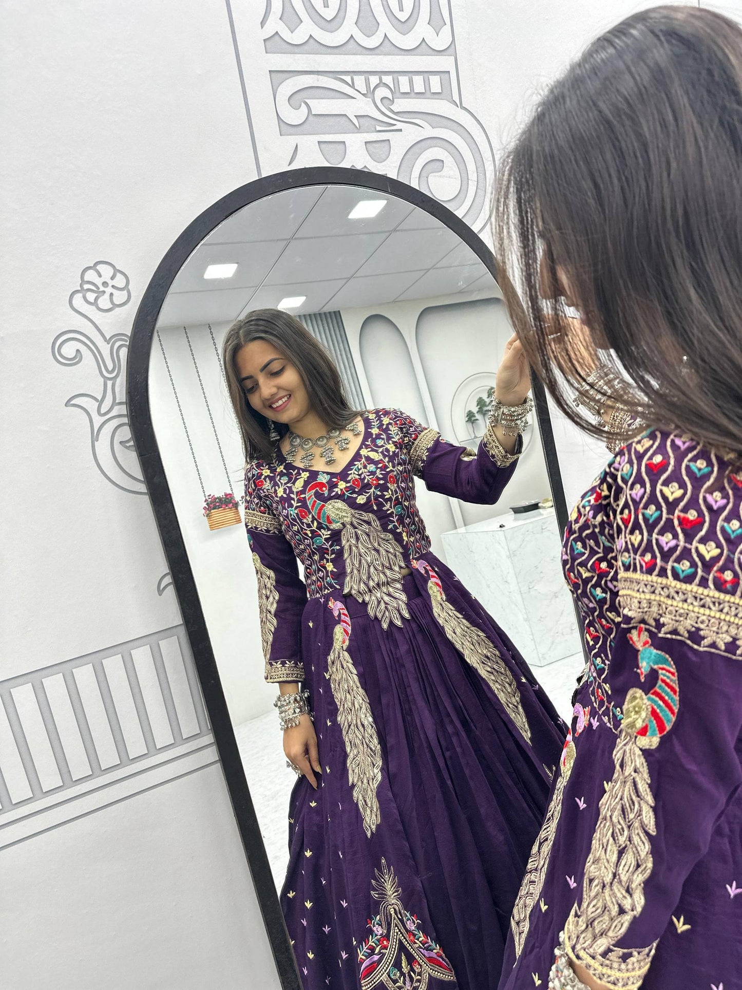 Lady Vastara Festival Special Pure Vichitra Crop Top Lehenga Set with Heavy Work