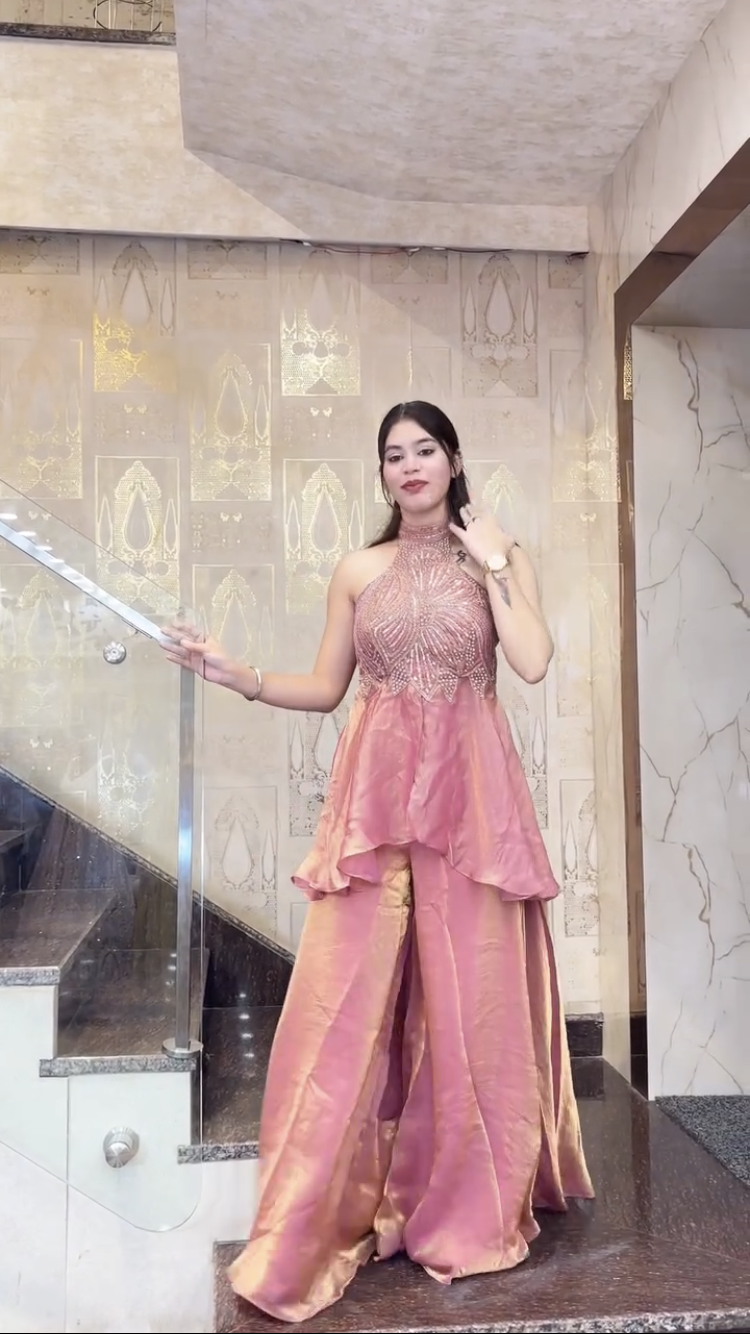 Ladyvastara Party Wear Handwork Top with Sharara Palazzo Set