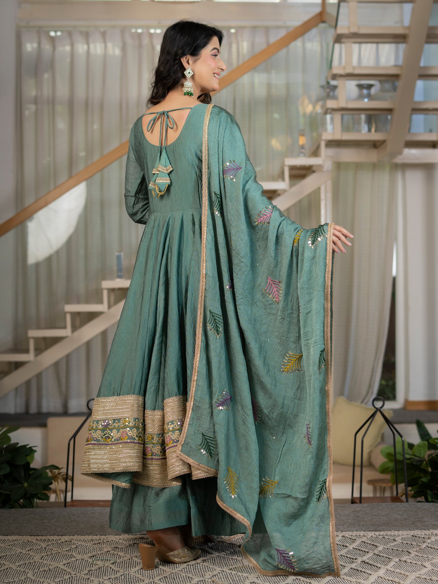 Heavy Rangoli Crush Designer Anarkali Suit Set with Embroidery
