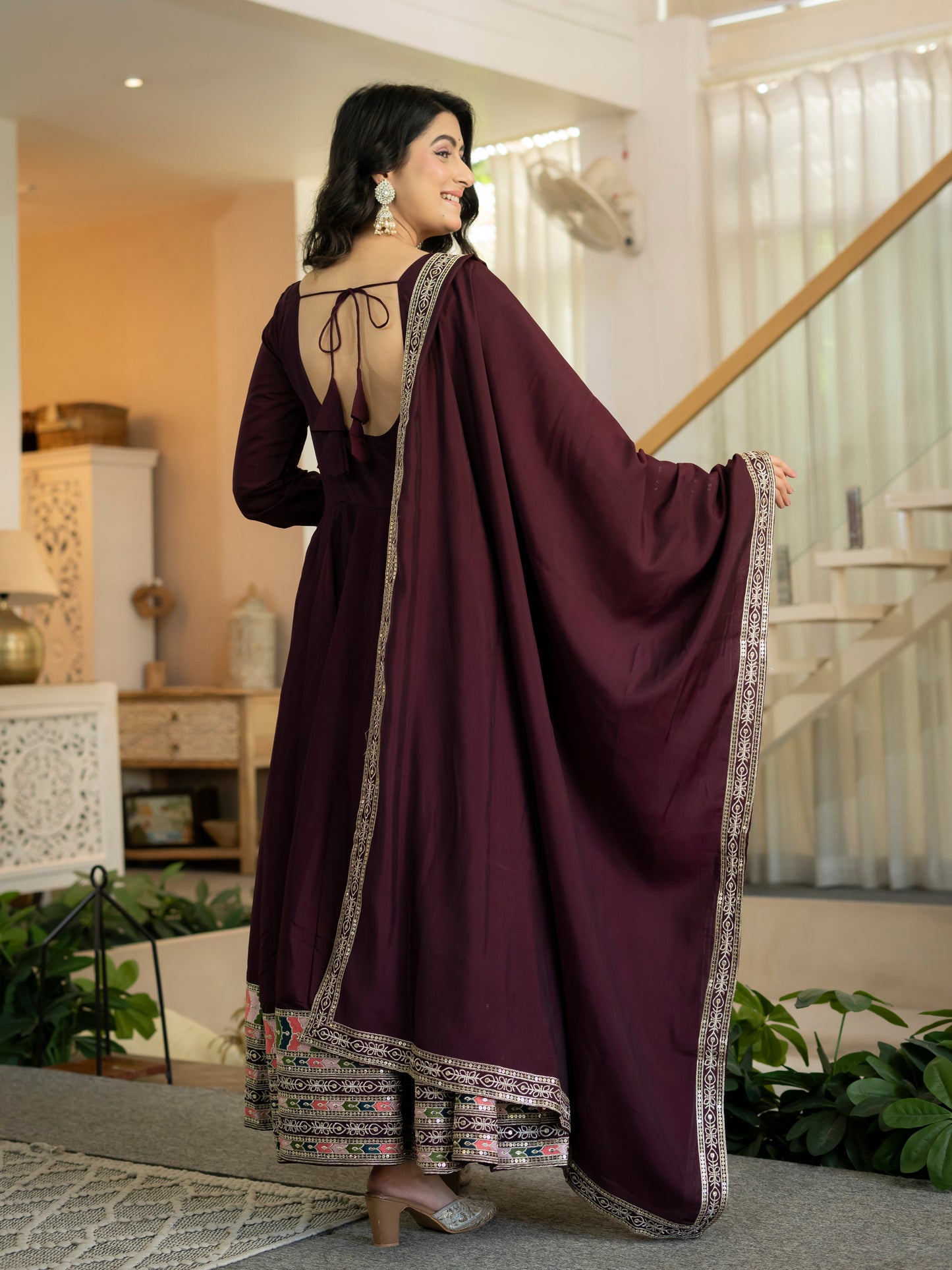 Designer Heavy Roman Silk Embroidered Anarkali Suit Set with Pant & Dupatta