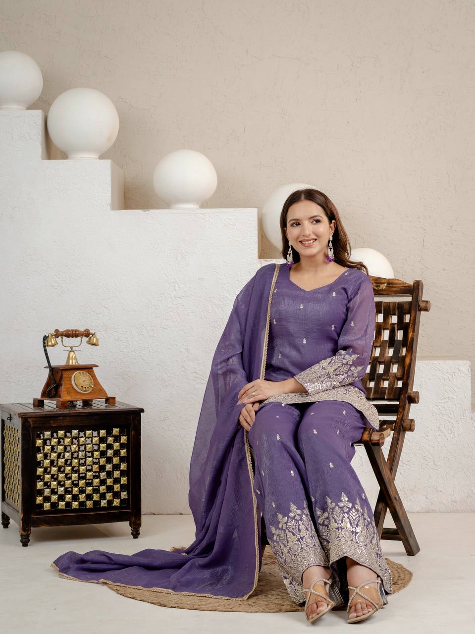 LadyVastara Elegant Embroidered Crunchy Silk Kurta Set with Fancy Dupatta