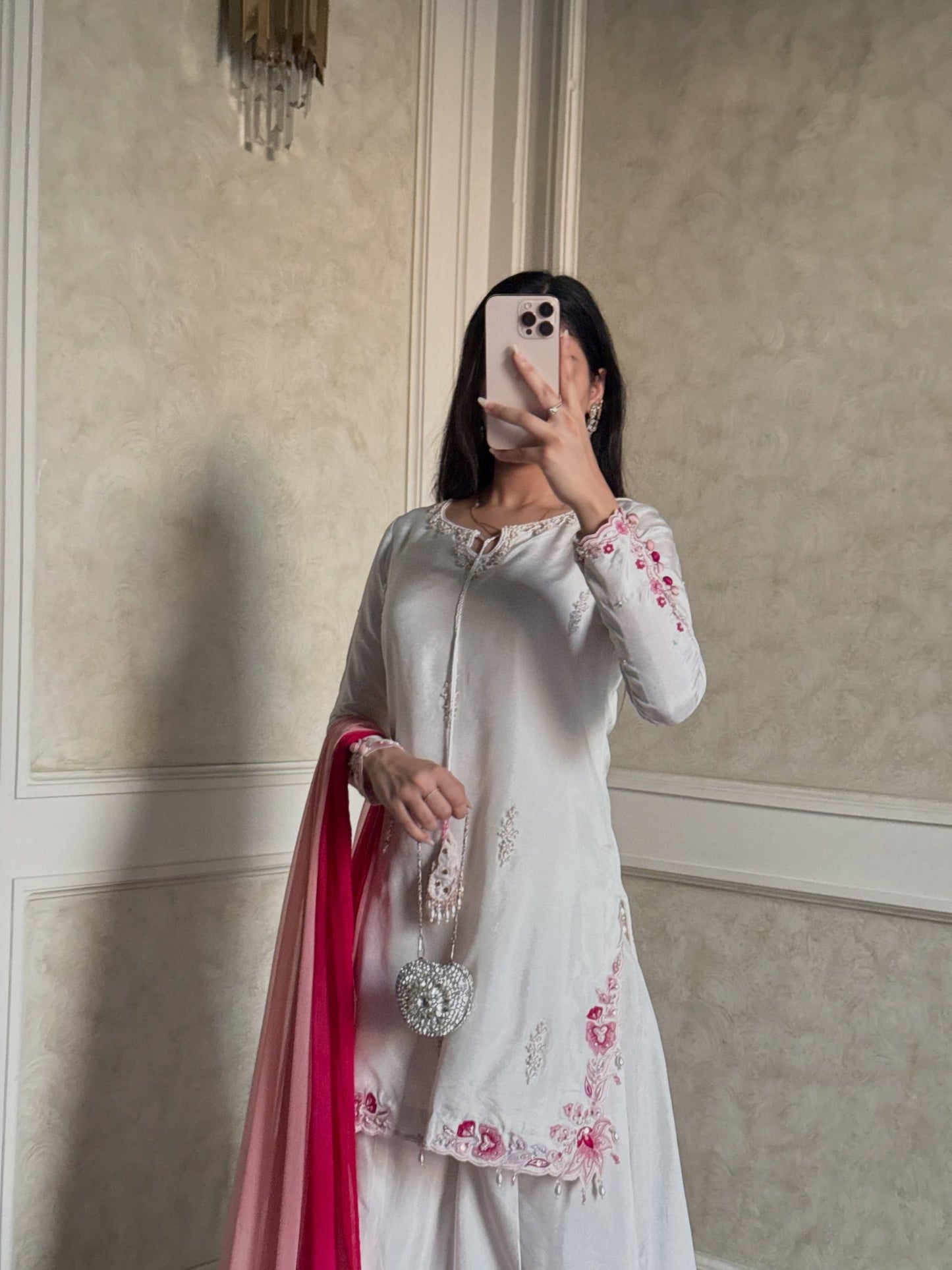 LadyVastara Luxury Party Wear Embroidered Kurta Palazzo Set with Shaded Dupatta