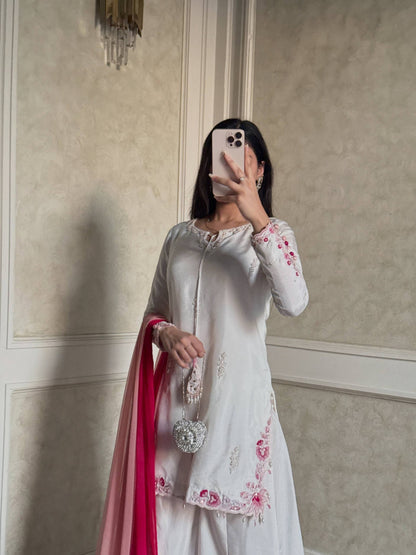 LadyVastara Luxury Party Wear Embroidered Kurta Palazzo Set with Shaded Dupatta