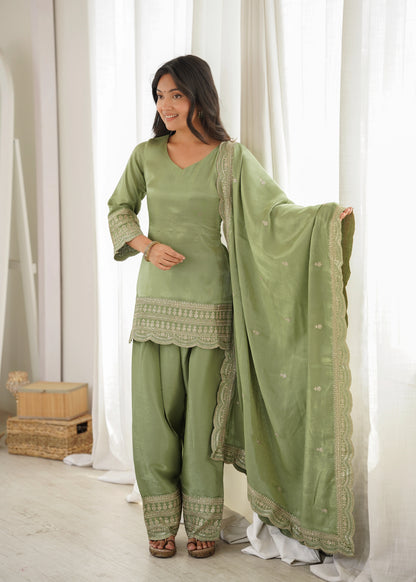 LadyVastara Designer Glass Roman Silk Farshi Salwar Suit with Sequence Dori Jari Work