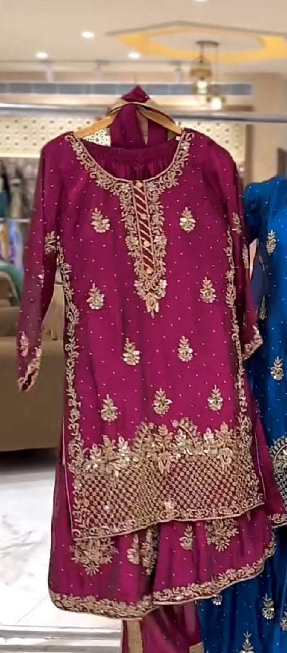 Ladyvastara Heavy Chinon Silk Sequence Embroidery Sharara Set with Dupatta