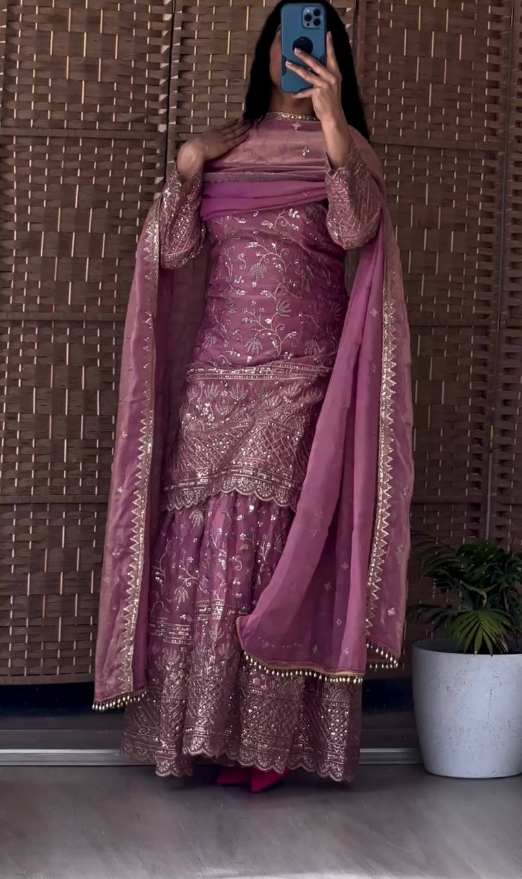 Designer Sequins Embroidered Sharara Suit with Dupatta for Women