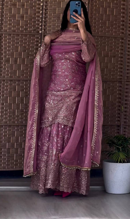 Designer Sequins Embroidered Sharara Suit with Dupatta for Women