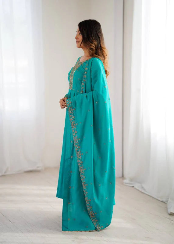 LadyVastara High-Premium Roman Chanderi Silk Anarkali Set