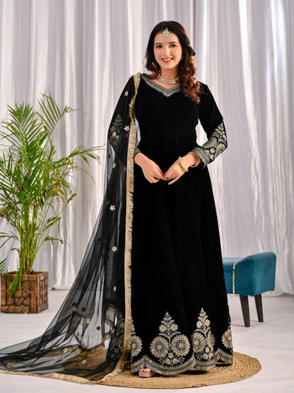 LadyVastara Premium Velvet Designer Anarkali Suit with Heavy Embroidery & Dupatta