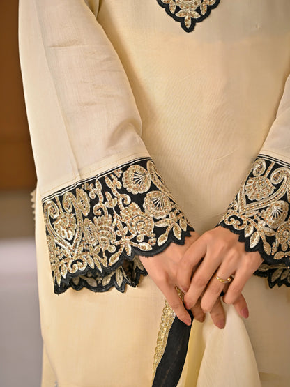 LadyVastara Embroidered Roman Silk Sharara Set with Dupatta | Evening & Party Wear
