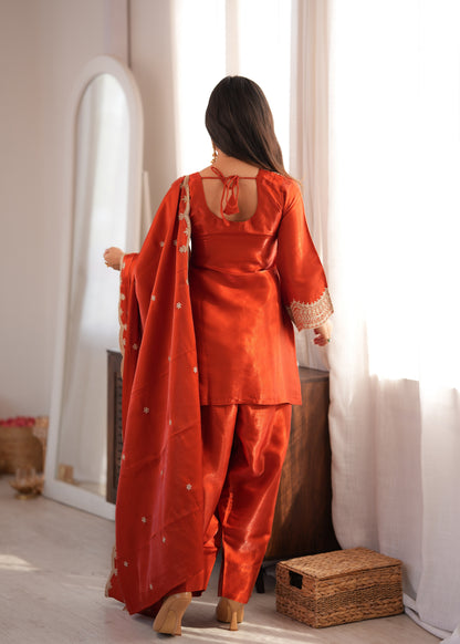 LadyVastara Women's Premium Farshi Suit Set | Glass Roman Silk | Festive & Wedding Wear
