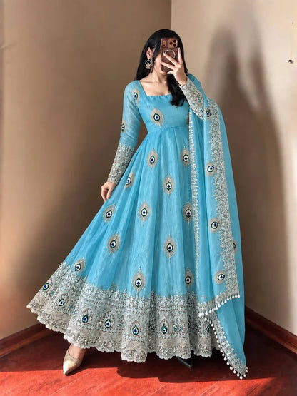 Exclusive Designer Fendy Silk Gown with Heavy Sequence Embroidery – Wedding, Festive & Party Wear