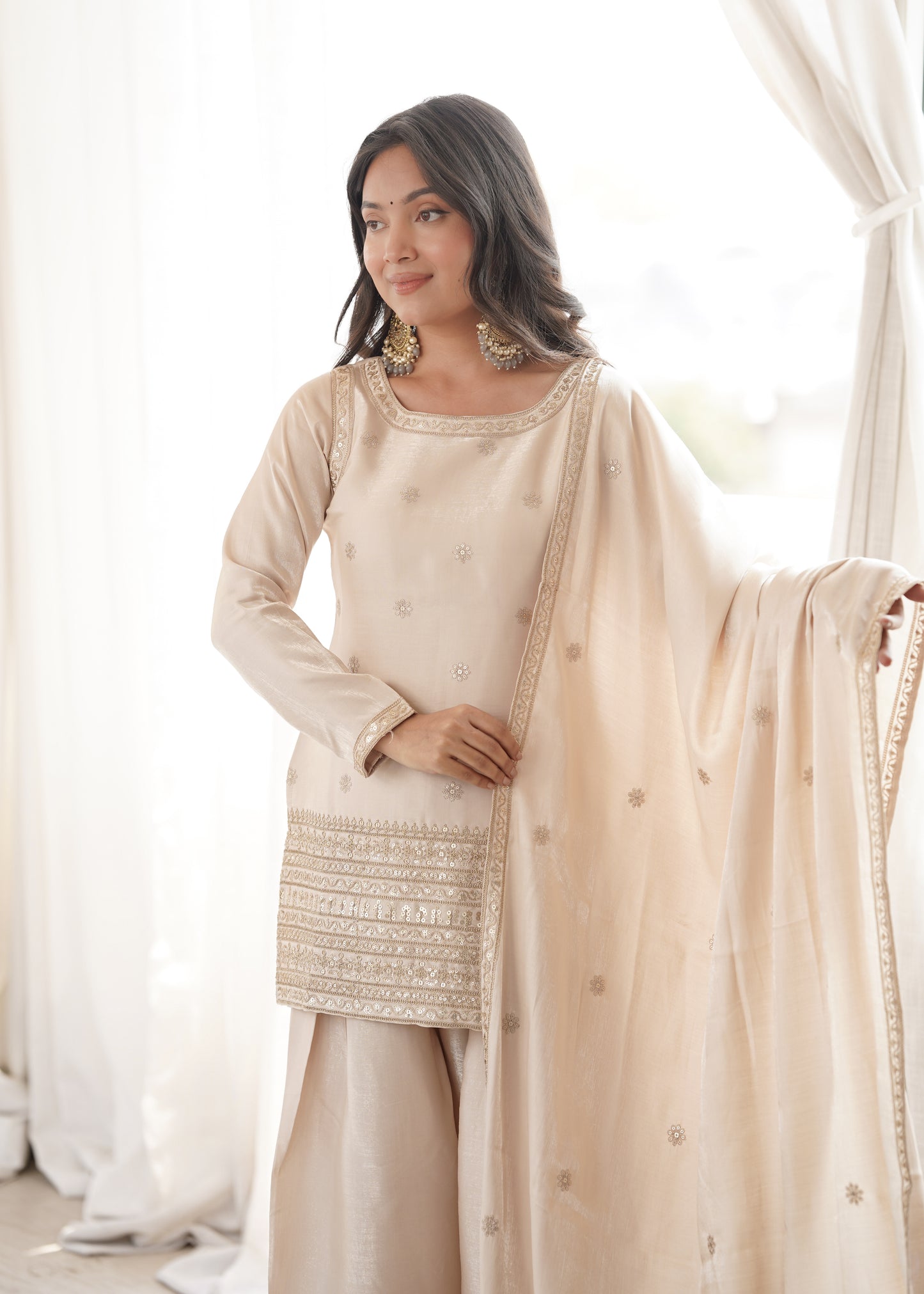 LadyVastara Wedding & Festive Special Roman Silk Embroidered Suit Set