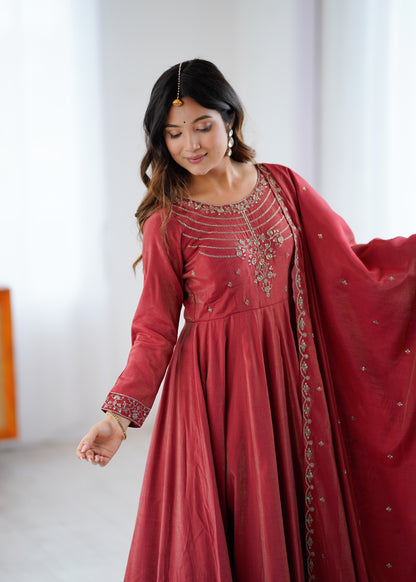 LadyVastara Luxury Chanderi Silk Anarkali Suit with Beads Handwork
