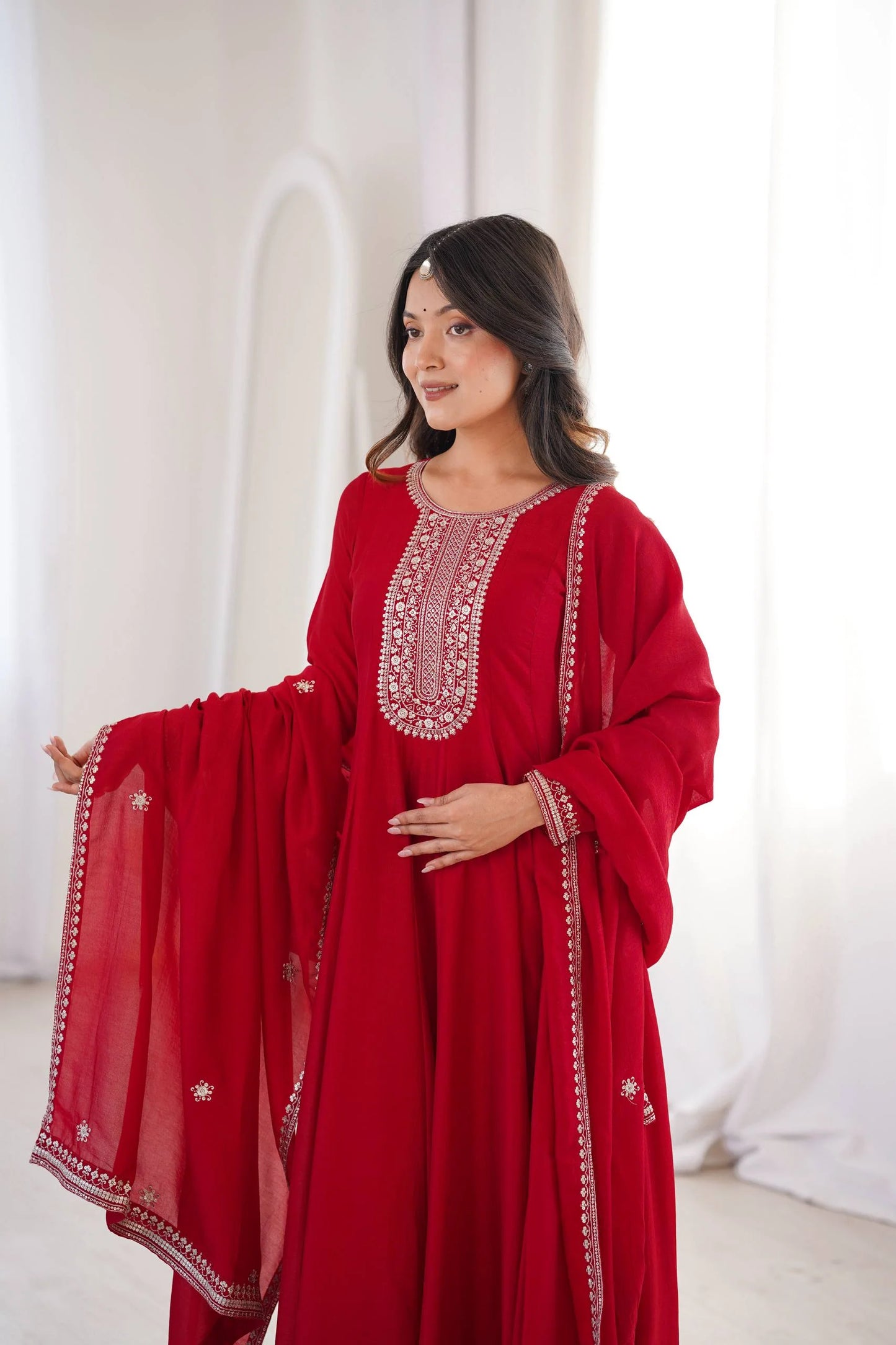 LadyVastara Designer Vichitra Silk Full Kali Anarkali Gown with Dupatta