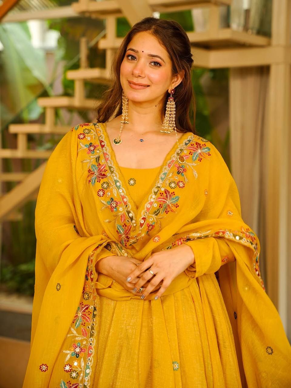 LadyVastara Elegant Crunchy Silk Anarkali Suit Set with Palazzo & Embroidered Dupatta for Women