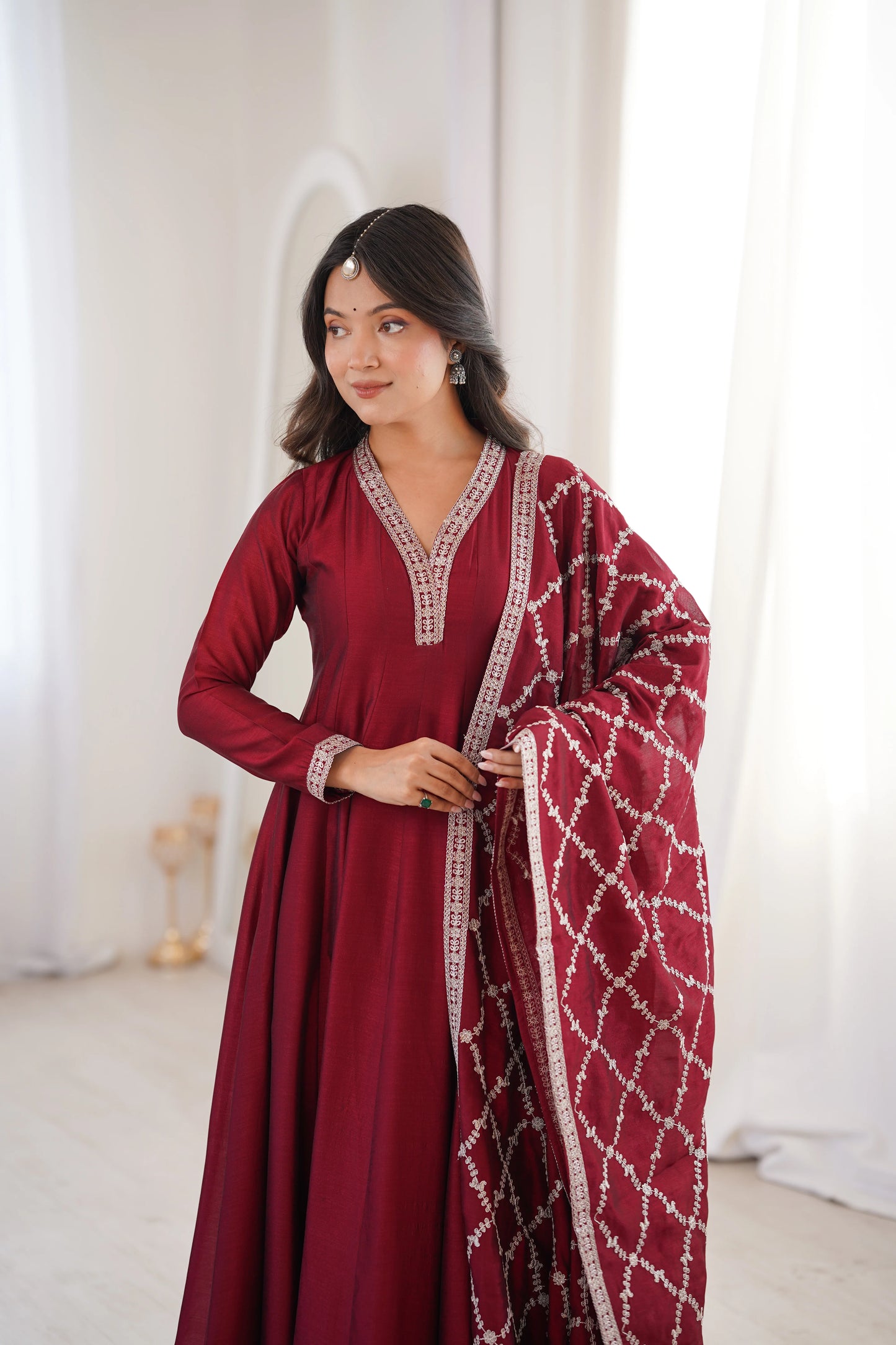 LadyVastara Royal Blooming Vichitra Silk Full Kali Anarkali Gown Set