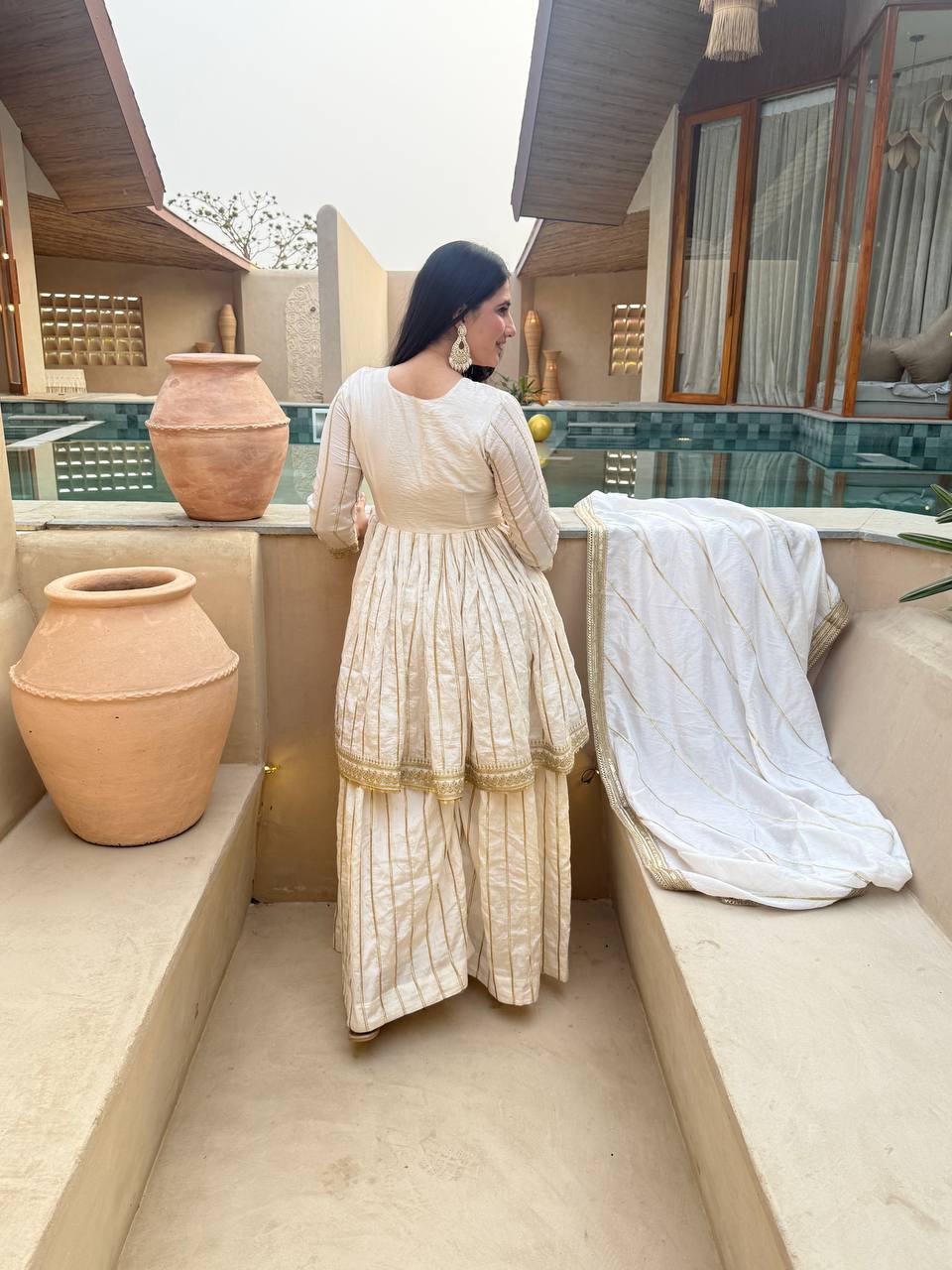 LadyVastara Royal Embroidered Vichitra Silk Sharara Suit with Dupatta