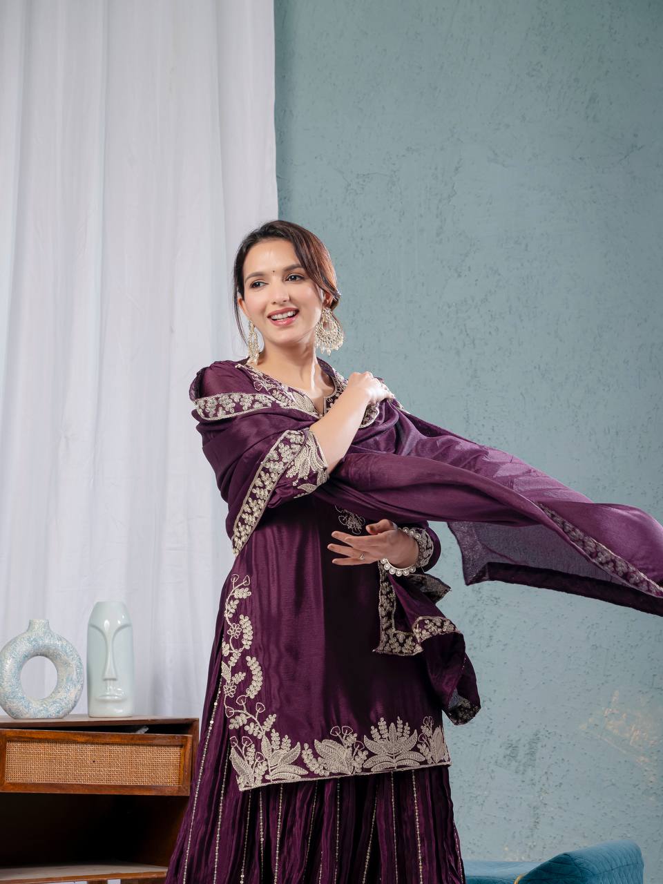 LadyVastara Elegant Chinnon Sharara Set with Intricate Embroidery