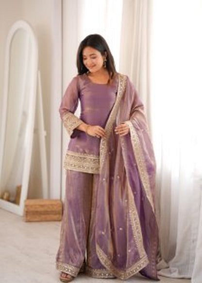 LadyVastara Trendy Silk Embroidered Kurta Palazzo Set with Dupatta