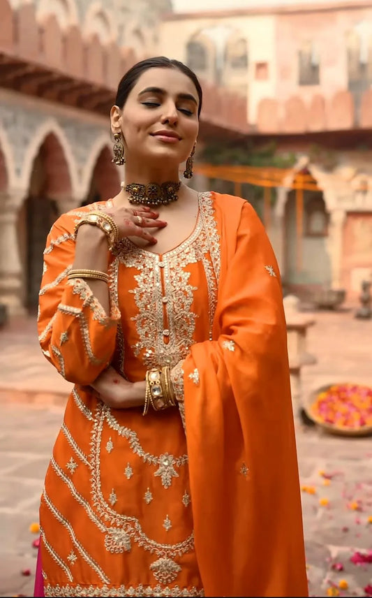 LadyVastara Beautiful Orange and Pink Sharara Suit Ideal for This Holiday Season