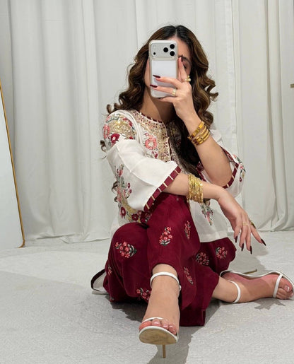 Ladyvastara Premium Faux Georgette Kurti Set with Heavy Embroidery & Pearl Dupatta