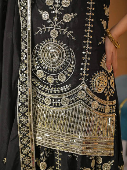 LadyVastara Designer Heavy Vichitra Silk Sharara Palazzo Set