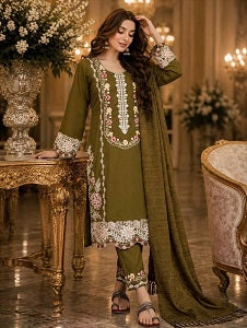 Women's Pure Satin Rayon Embroidered Kurta Set with Bottom & Dupatta