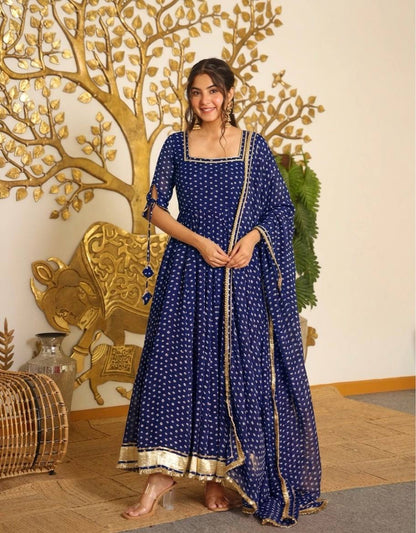 LadyVastara Bandhej Print Faux Georgette Gown Set with Dupatta & Bottom