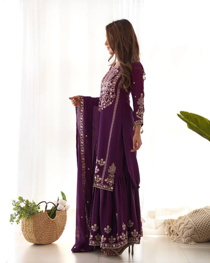 LadyVastara Designer Chinon Silk Kediyakurta with Sharara & Dupatta Set