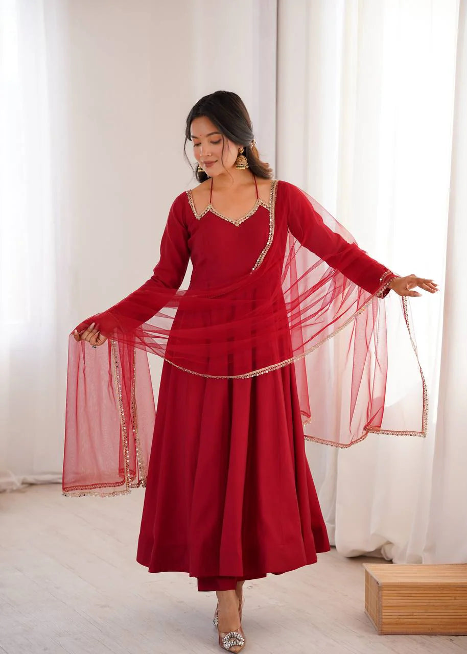 LadyVastara Designer Lace Work Anarkali Gown with Net Dupatta