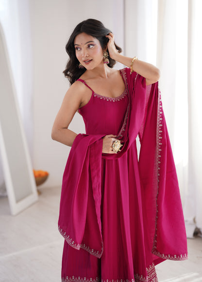 LadyVastara Elegant Sleeveless Roman Silk Chanderi Anarkali Dress