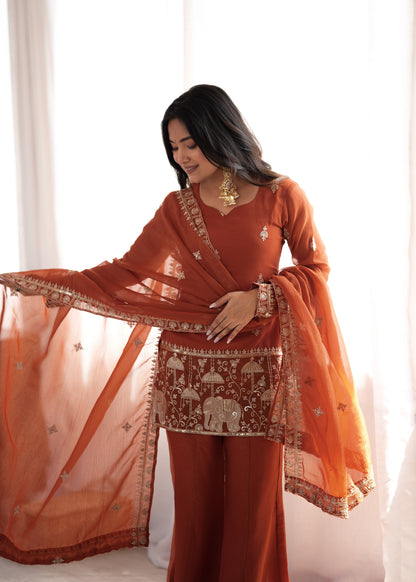 LadyVastara Luxury Crunchy Silk Kurta Pant Dupatta Set for Festive & Wedding Wear