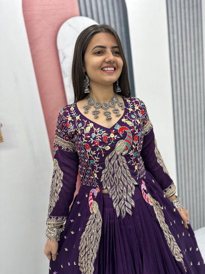 Lady Vastara Festival Special Pure Vichitra Crop Top Lehenga Set with Heavy Work