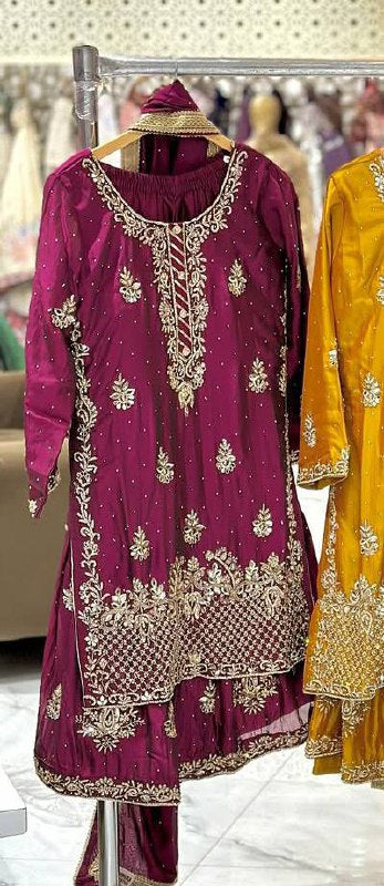 Ladyvastara Heavy Chinon Silk Sequence Embroidery Sharara Set with Dupatta